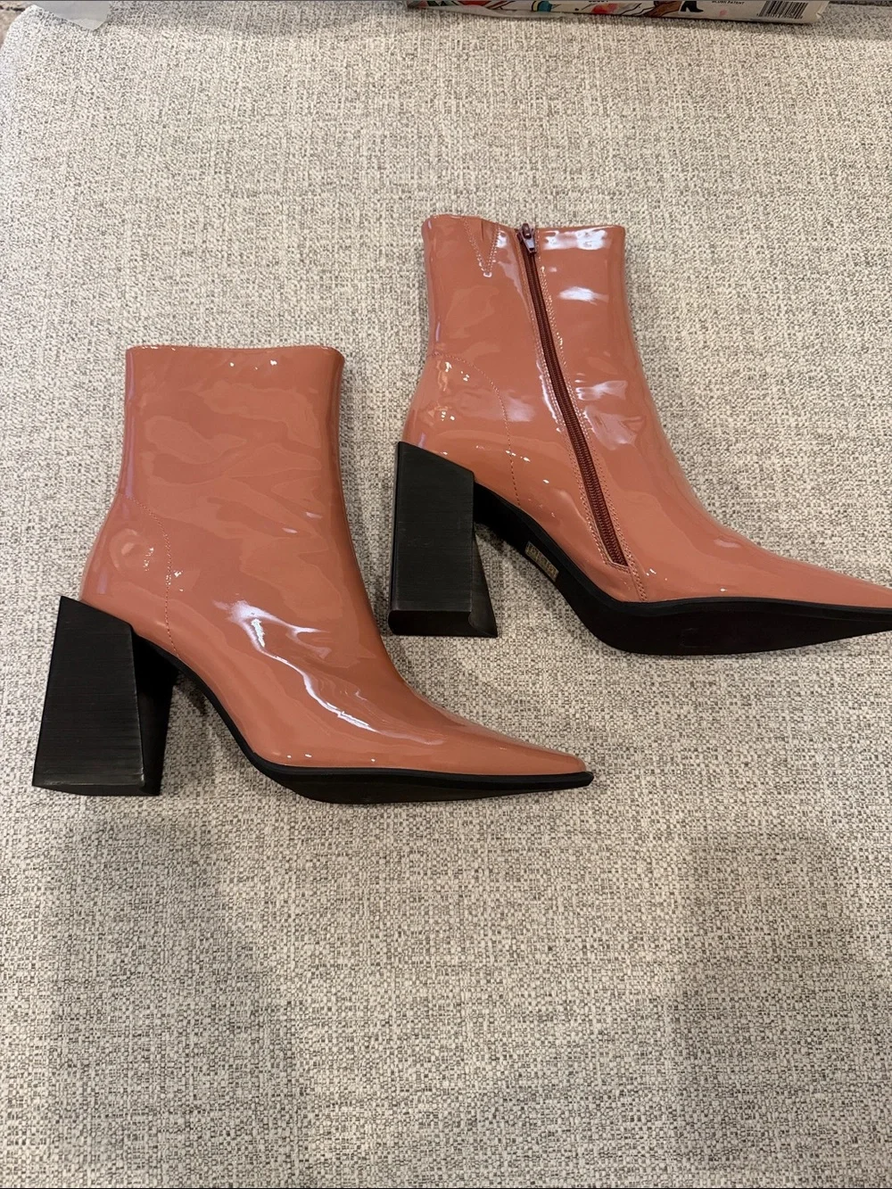 Jeffrey Campbell LA Siren Patent Pointed Block Heel Ankle Boots - Blush NIB